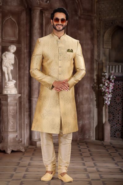 Ethereal Yellow Premium Sherwani Set for Wedding and Festive Collection Kurta Pajama Wholesale
