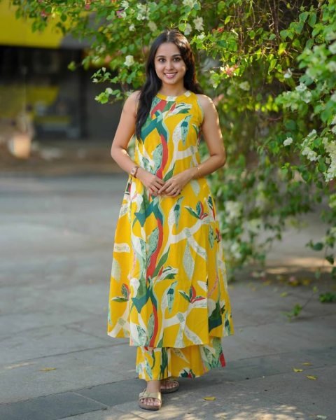 Ethereal Yellow Rayon Digital Print Top Palazzo Set with Micro Inner for Daily Wear CO ORD Sets