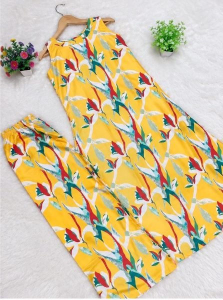 Ethereal Yellow Rayon Digital Print Top Palazzo Set with Micro Inner for Daily Wear CO ORD Sets