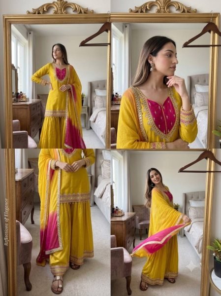 Ethereal Yellow Roman Suit With Kota Fabric and Full Sleeves At Unbeatable Price Ready To Wear Collection