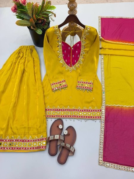 Ethereal Yellow Roman Suit With Kota Fabric and Full Sleeves At Unbeatable Price Ready To Wear Collection