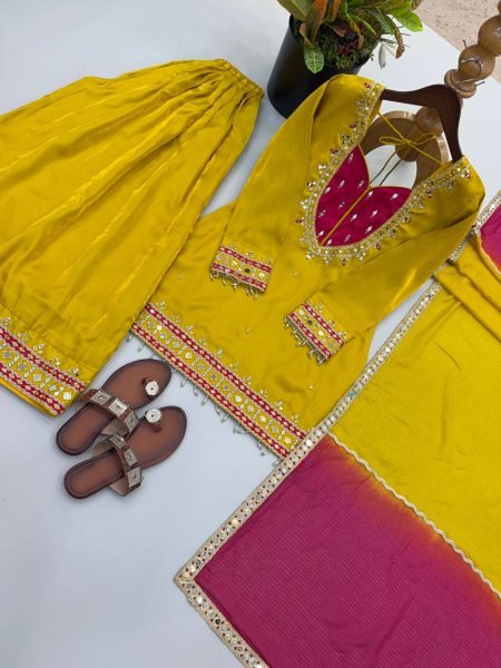 Ethereal Yellow Roman Suit With Kota Fabric and Full Sleeves At Unbeatable Price Ready To Wear Collection