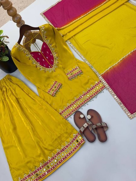 Ethereal Yellow Roman Suit With Kota Fabric and Full Sleeves At Unbeatable Price Ready To Wear Collection