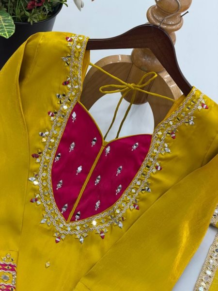 Ethereal Yellow Roman Suit With Kota Fabric and Full Sleeves At Unbeatable Price Ready To Wear Collection