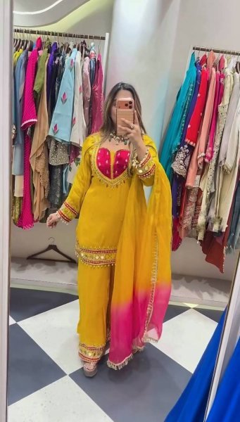 Ethereal Yellow Roman Suit With Kota Fabric and Full Sleeves At Unbeatable Price Ready To Wear Collection
