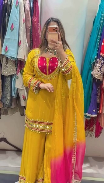 Ethereal Yellow Roman Suit With Kota Fabric and Full Sleeves At Unbeatable Price Ready To Wear Collection