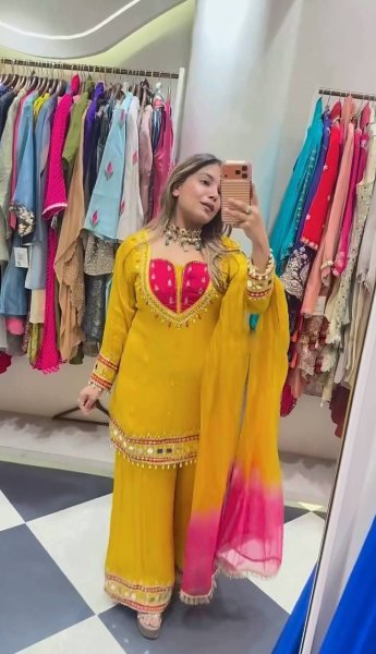 Ethereal Yellow Roman Suit With Kota Fabric and Full Sleeves At Unbeatable Price Ready To Wear Collection