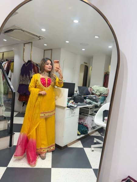 Ethereal Yellow Roman Suit With Kota Fabric and Full Sleeves At Unbeatable Price Ready To Wear Collection