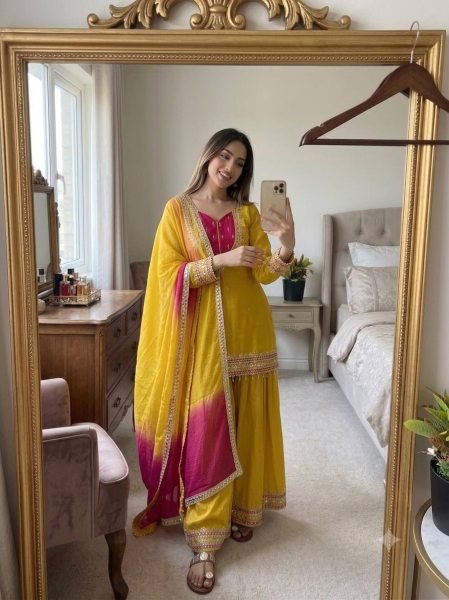 Ethereal Yellow Roman Suit With Kota Fabric and Full Sleeves At Unbeatable Price Ready To Wear Collection