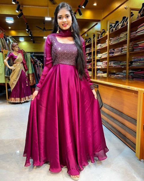 Ethnic Anarkali suits in wine color for resellers and exporters Embroidery Kurtis 