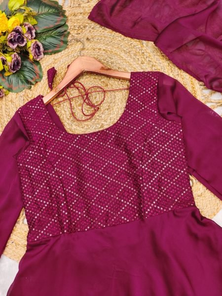 Ethnic Anarkali suits in wine color for resellers and exporters Embroidery Kurtis 