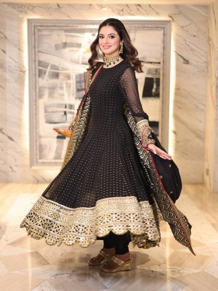 Ethnic Black Blooming Gown With Full Sleeves Using Embroidery Work For Women Ready To Wear Collection