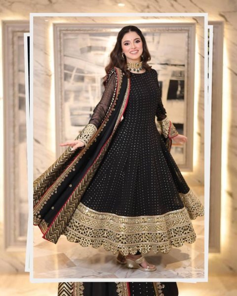Ethnic Black Blooming Gown With Full Sleeves Using Embroidery Work For Women Ready To Wear Collection