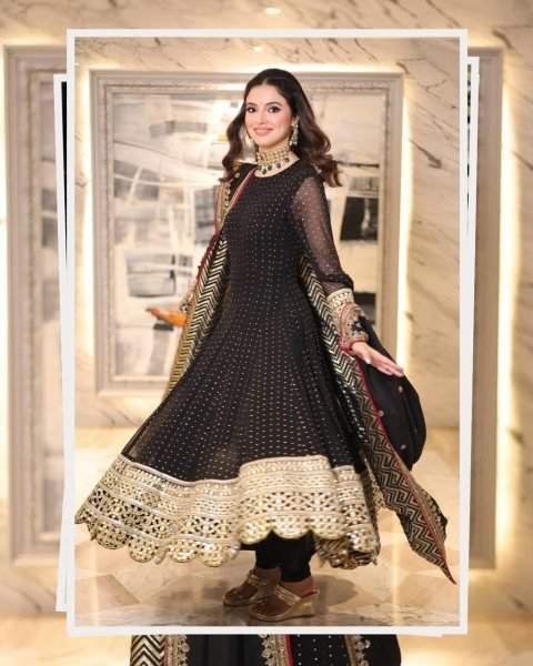 Ethnic Black Blooming Gown With Full Sleeves Using Embroidery Work For Women Ready To Wear Collection