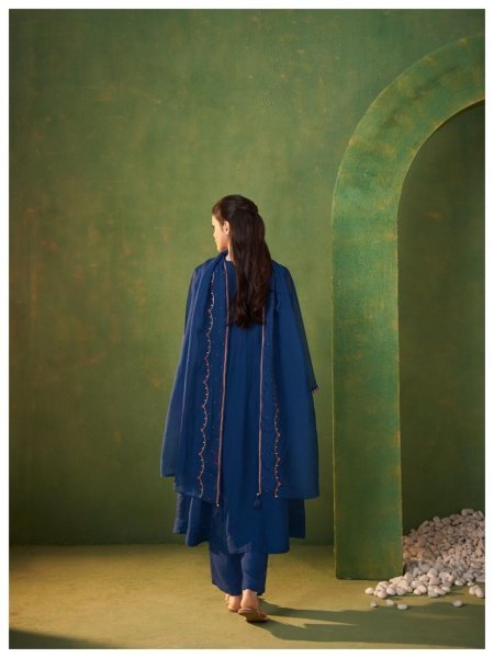Ethnic Blue Boutique Pure Organza Outfit with Designer Dupatta For Wedding Embroidery Suits Wholesale