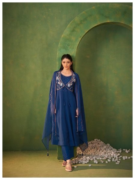 Ethnic Blue Boutique Pure Organza Outfit with Designer Dupatta For Wedding Embroidery Suits Wholesale