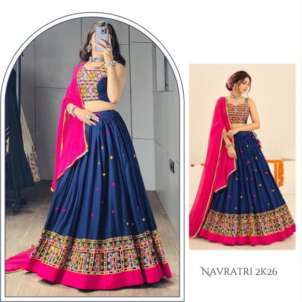 Ethnic Blue Fully Stitched Rayon Cotton Lehenga Set with Gamthi Embroidery at Manufacturer  Navratri Lehnega Choli