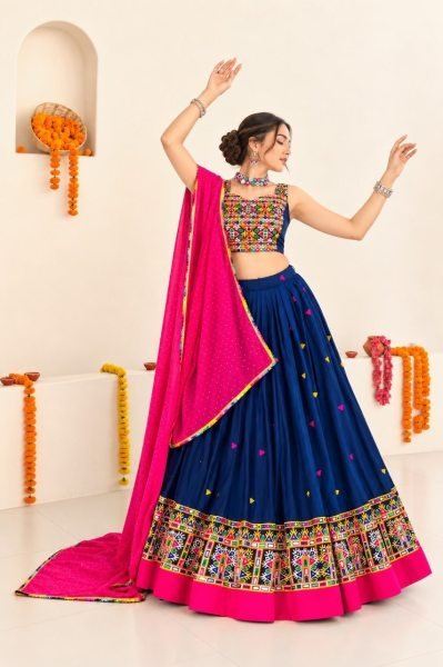 Ethnic Blue Fully Stitched Rayon Cotton Lehenga Set with Gamthi Embroidery at Manufacturer  Navratri Lehnega Choli