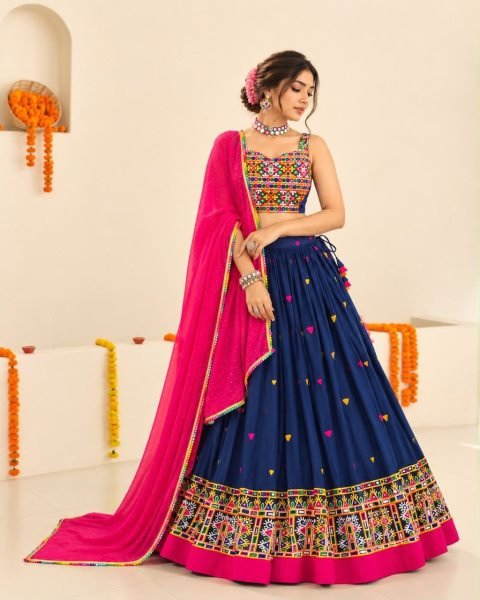 Ethnic Blue Fully Stitched Rayon Cotton Lehenga Set with Gamthi Embroidery at Manufacturer  Navratri Lehnega Choli
