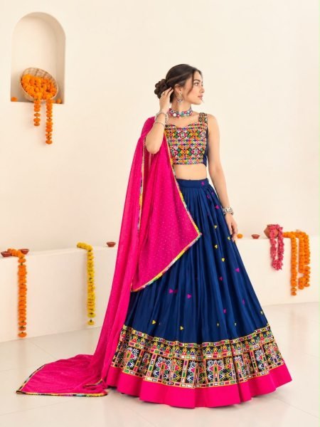 Ethnic Blue Fully Stitched Rayon Cotton Lehenga Set with Gamthi Embroidery at Manufacturer  Navratri Lehnega Choli