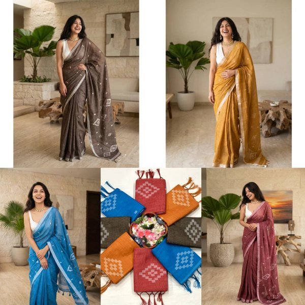 Ethnic Blue Linen Cotton Saree with Digital Print and Tussle at Manufacturer Rate Printed Cotton Sarees Wholesale
