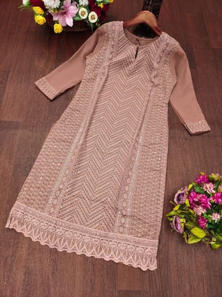  Ethnic Chikankari Kurtis Elegant Georgette Fabric with Sequin Detailing All Types of Clothing Wear Manufacturer  Lucknowi Chikankari Kurtis Wholesale