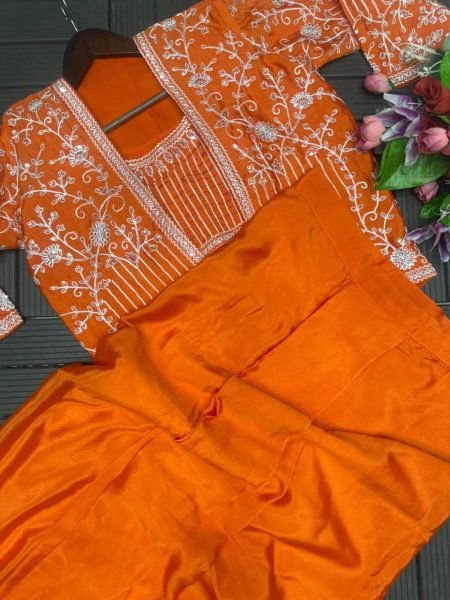 Ethnic Chinon Palazzo Set with Front Embroidered Jacket & Blouse Readymade Festive Wear at Affordable Price  Ready To Wear Collection