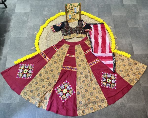 Ethnic Festival Couple Dress Set Gamthi Embroidery Lehenga & Contrast Kurta Combo Navratri Lehnega Choli