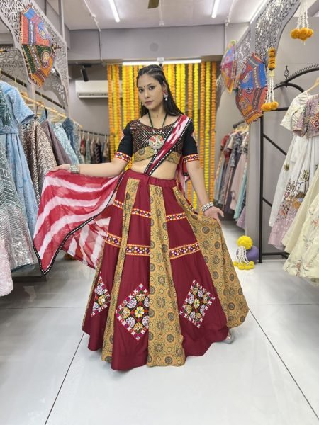 Ethnic Festival Couple Dress Set Gamthi Embroidery Lehenga & Contrast Kurta Combo Navratri Lehnega Choli