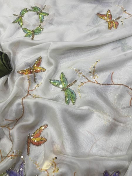 Ethnic Grey Designer Soft Tebby Silk Floral Print Saree with Katdana Handwork Silk Sarees Wholesale