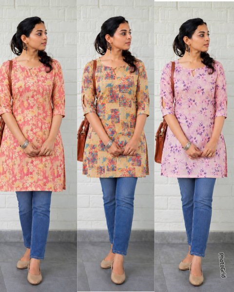 Ethnic Red Designer Printed Silk Kurti Top with Neck and Sleeve Pattern Tunics kurti