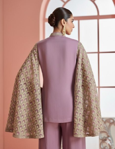 Ethnic Lavender Chinon Silk Embroidered Top with Palazzo Co Ord Set for Party Wear Designer Plazzo Salwar Suits Wholesale