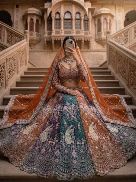 Exclusive Orange Women s Soft Butterfly Net Lehenga Choli with Heavy Sequins Embroidery  Lehenga