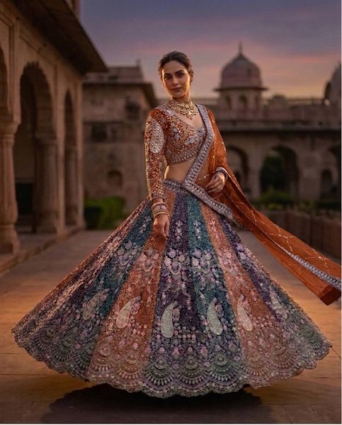 Exclusive Orange Women s Soft Butterfly Net Lehenga Choli with Heavy Sequins Embroidery Bridal Lehenga Choli