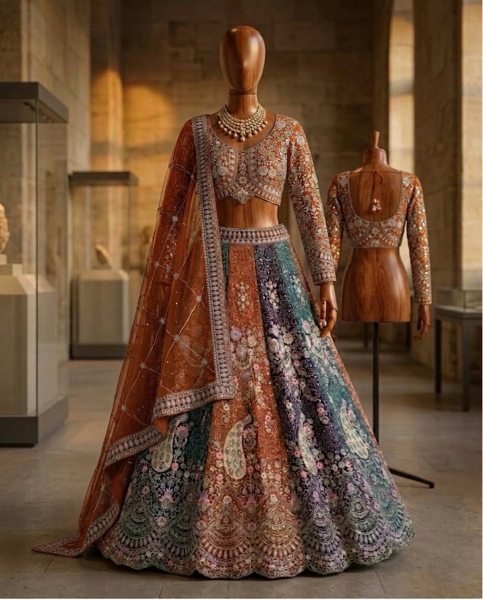 Exclusive Orange Women s Soft Butterfly Net Lehenga Choli with Heavy Sequins Embroidery Bridal Lehenga Choli