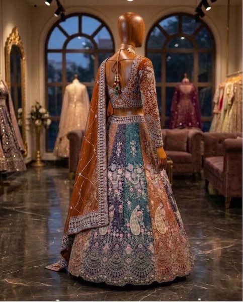 Exclusive Orange Women s Soft Butterfly Net Lehenga Choli with Heavy Sequins Embroidery Bridal Lehenga Choli