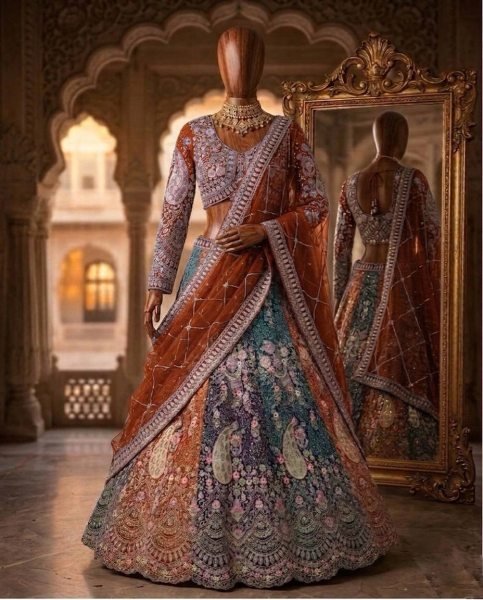 Exclusive Orange Women s Soft Butterfly Net Lehenga Choli with Heavy Sequins Embroidery Bridal Lehenga Choli