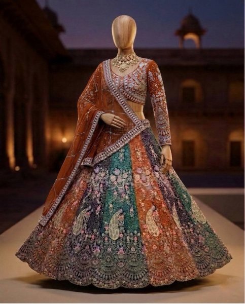Exclusive Orange Women s Soft Butterfly Net Lehenga Choli with Heavy Sequins Embroidery Bridal Lehenga Choli