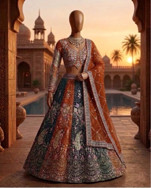 Exclusive Orange Women s Soft Butterfly Net Lehenga Choli with Heavy Sequins Embroidery Bridal Lehenga Choli