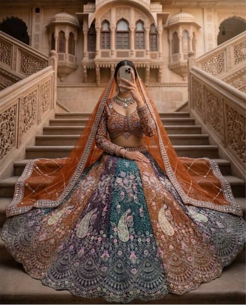 Exclusive Orange Women s Soft Butterfly Net Lehenga Choli with Heavy Sequins Embroidery Bridal Lehenga Choli