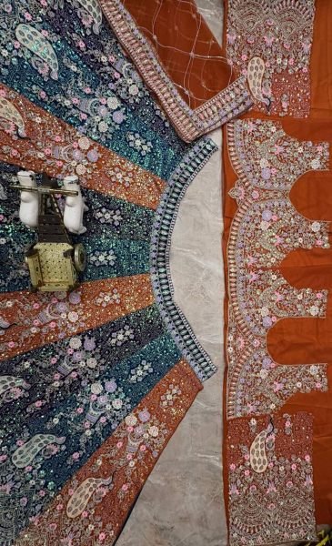 Exclusive Orange Women s Soft Butterfly Net Lehenga Choli with Heavy Sequins Embroidery Bridal Lehenga Choli
