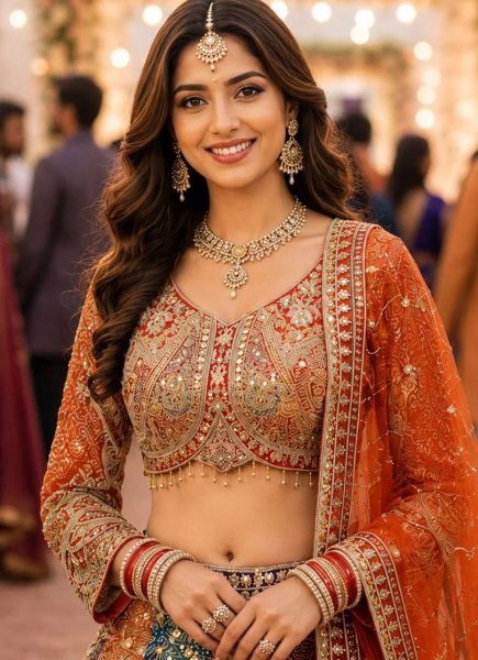 Exclusive Orange Women s Soft Butterfly Net Lehenga Choli with Heavy Sequins Embroidery Bridal Lehenga Choli