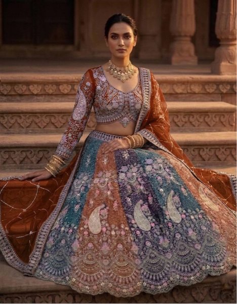 Exclusive Orange Women s Soft Butterfly Net Lehenga Choli with Heavy Sequins Embroidery Bridal Lehenga Choli