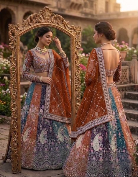 Exclusive Orange Women s Soft Butterfly Net Lehenga Choli with Heavy Sequins Embroidery Bridal Lehenga Choli