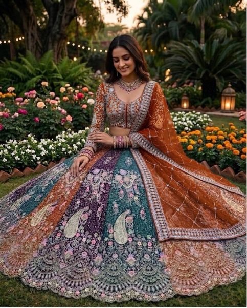 Exclusive Orange Women s Soft Butterfly Net Lehenga Choli with Heavy Sequins Embroidery Bridal Lehenga Choli