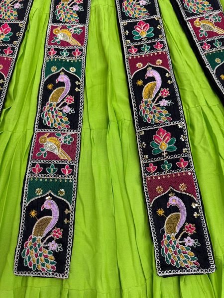 Ethnic Parrot Green Elegant Bangalore Silk Lehenga Set with Sequins Thread Work Design Navratri Lehnega Choli