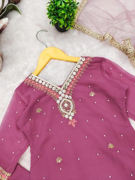 Ethnic Pink Girls Georgette Sharara Suit with Dupatta for Wedding Functions Girls Wear