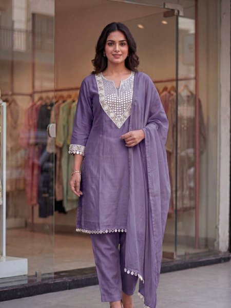 Ethnic Purple Designer Suit Set with Heavy Embroidery for Festive Wear Kurtis