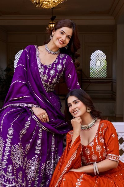 Ethnic Purple Pure Vichitra Lehenga Choli with Heavy Thread and Sequins Work Designer Lehenga Choli
