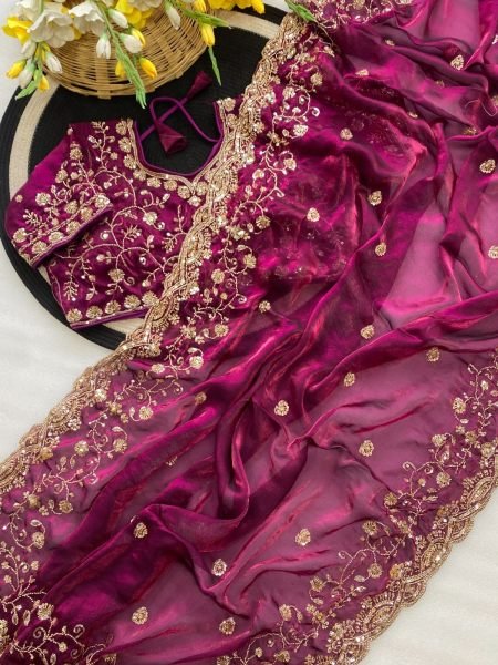 Ethnic Rani Pink Fandy Satin Silk Saree with Cut Dana C Pallu For Wedding Wear Silk Sarees Wholesale